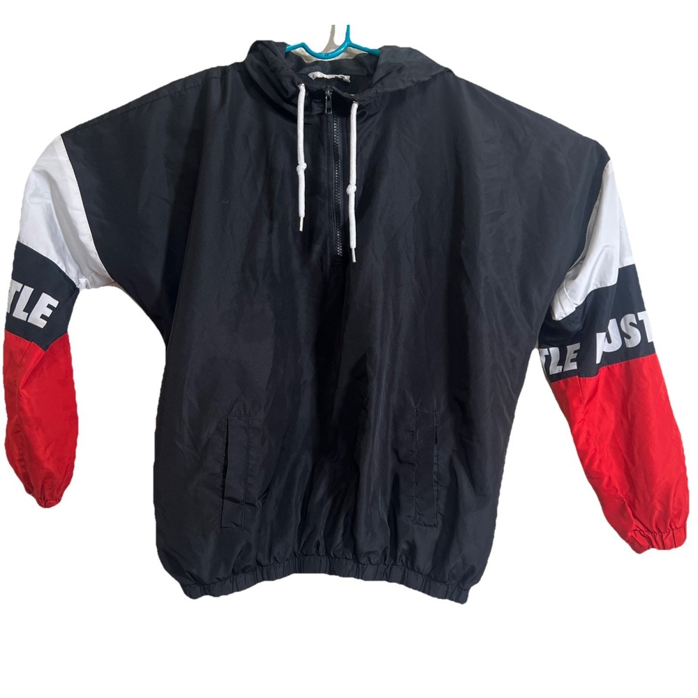 Orange Kiss Hustle 1/4 Zip Windbreaker Jacket Black Red Hoodie Women's Size M